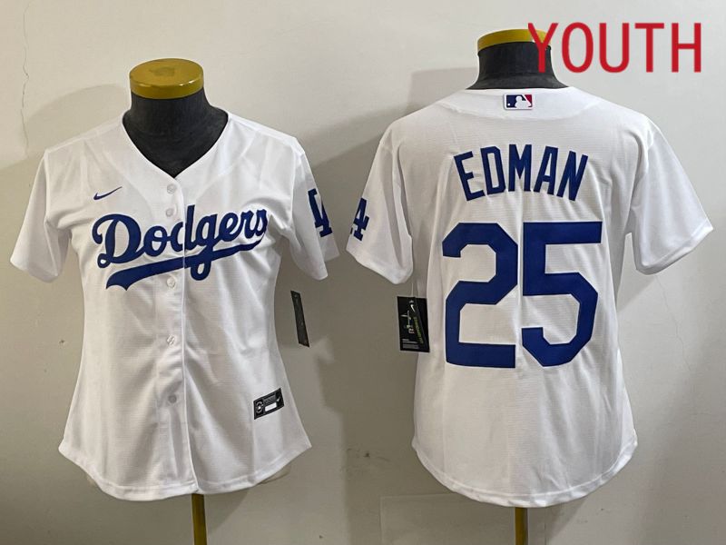 Youth Los Angeles Dodgers #25 Edman White Game 2024 Nike MLB Jersey style 1120->youth mlb jersey->Youth Jersey